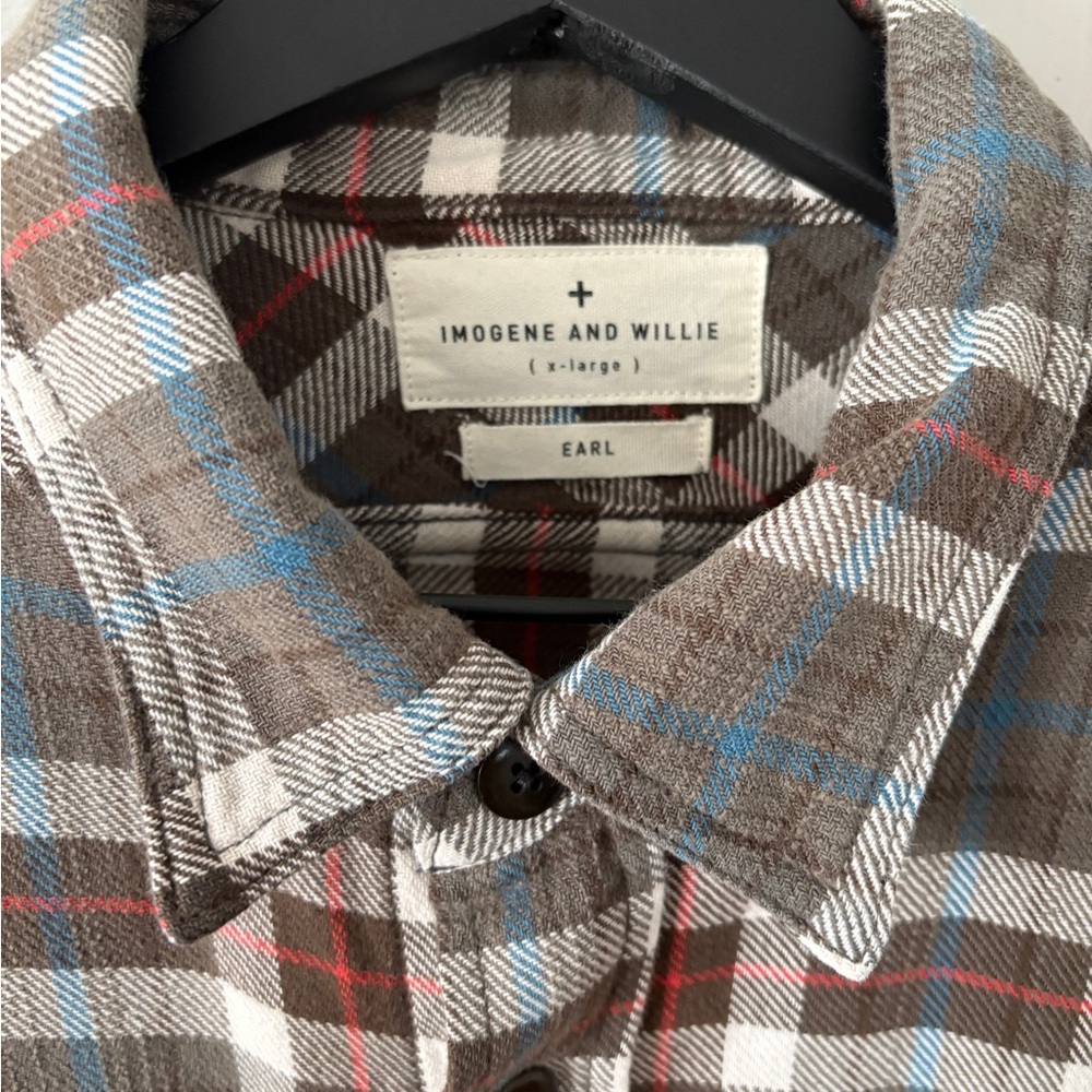 Imogene + Willie Holcomb Men’s Brown and Blue Plaid Shirt (XL)